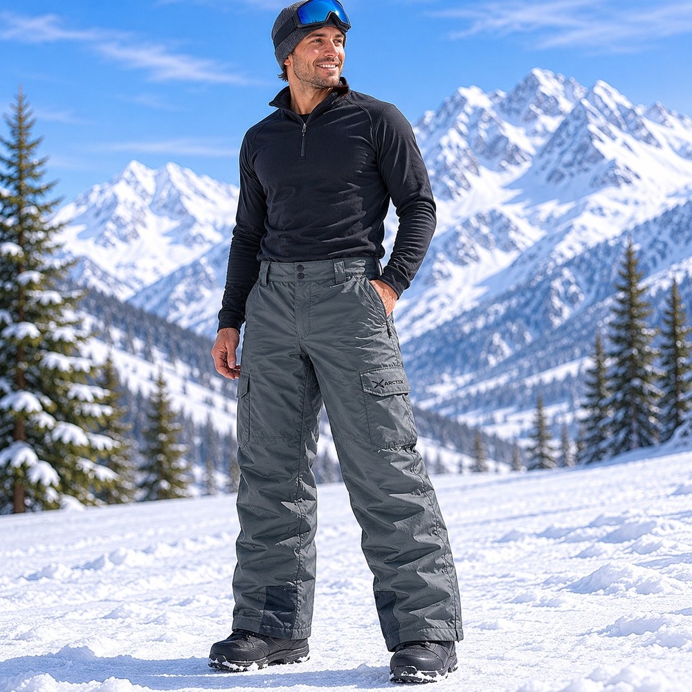 Arctix Mens Snow Pants Large Gray 36-38 Insulated Cargo Ski Snowboard 32 In
